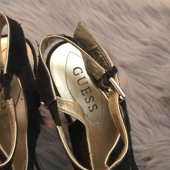 Black and Gold GUESS Strappy Heels - Picture 3 of 3